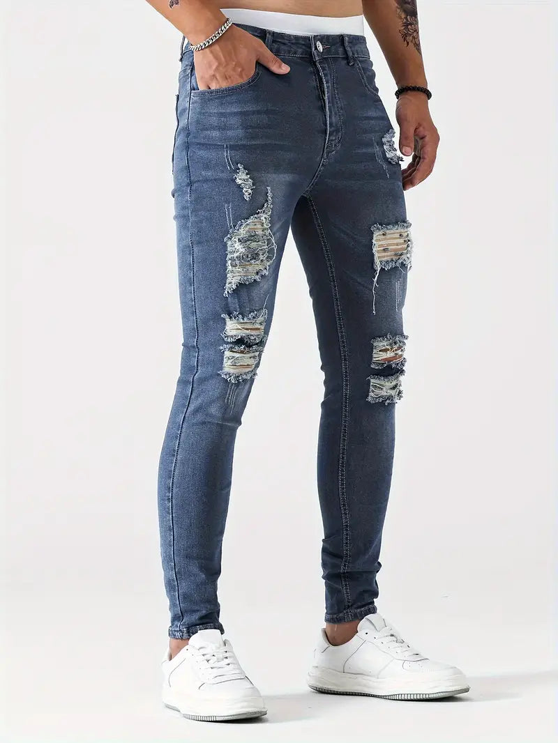 Men's Skinny Jeans with Distressing | Aged Look