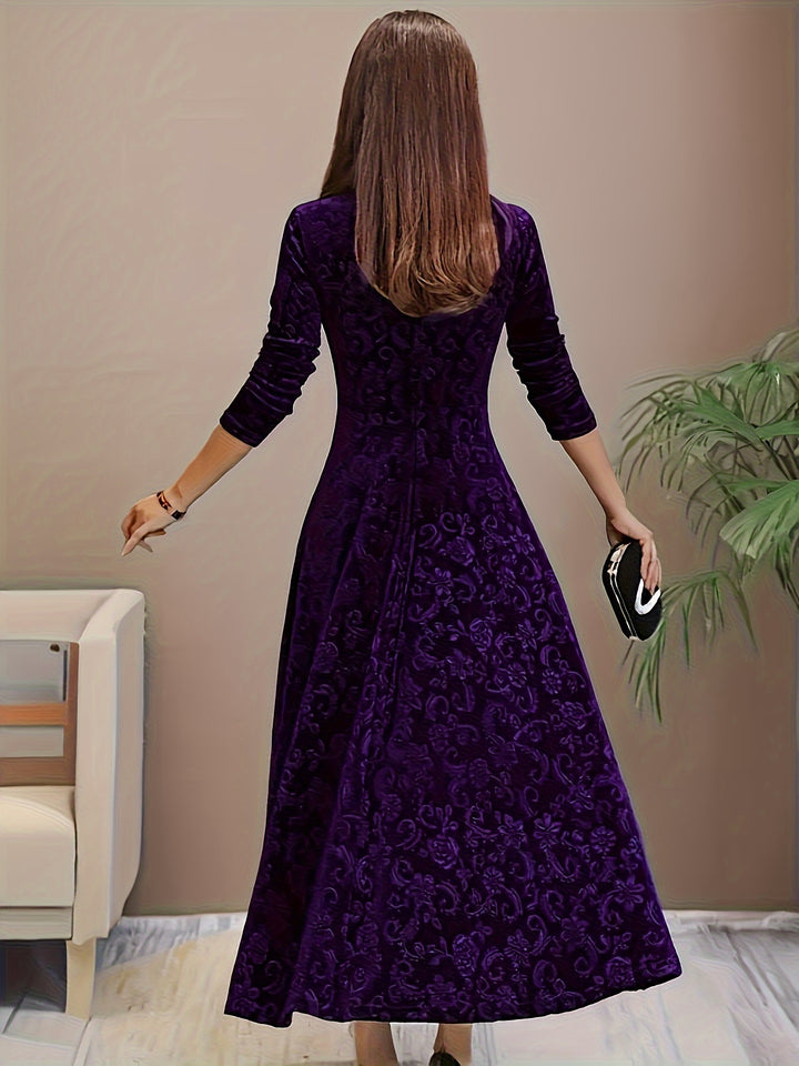 Women's Midi Dress with Long Sleeves | Floral Pattern