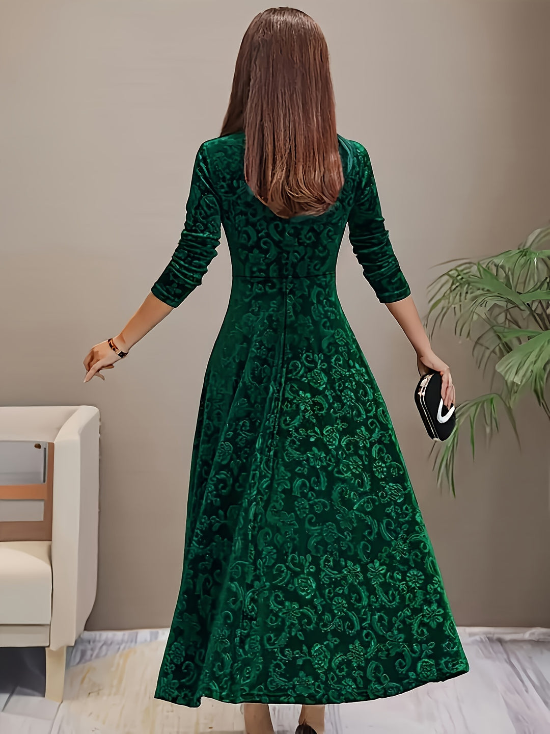 Women's Midi Dress with Long Sleeves | Floral Pattern