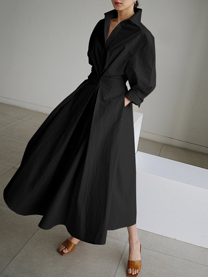 Damen Hemdblusenkleid mit langen Ärmeln | Maxi
