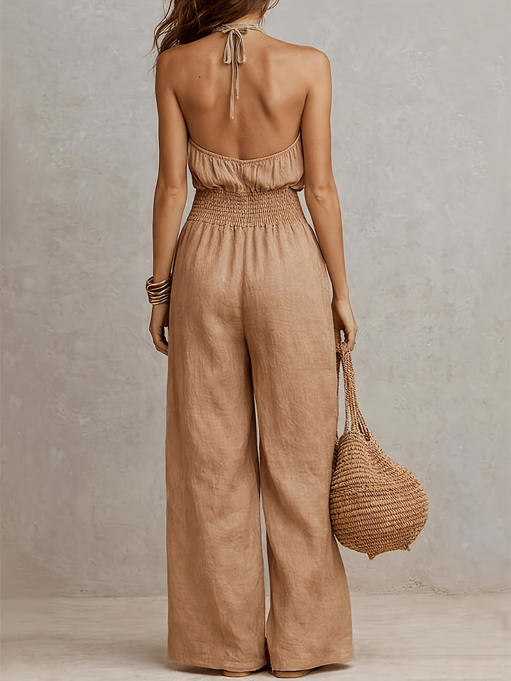Damen Overall mit Neckholder | Weite Hosenbeine