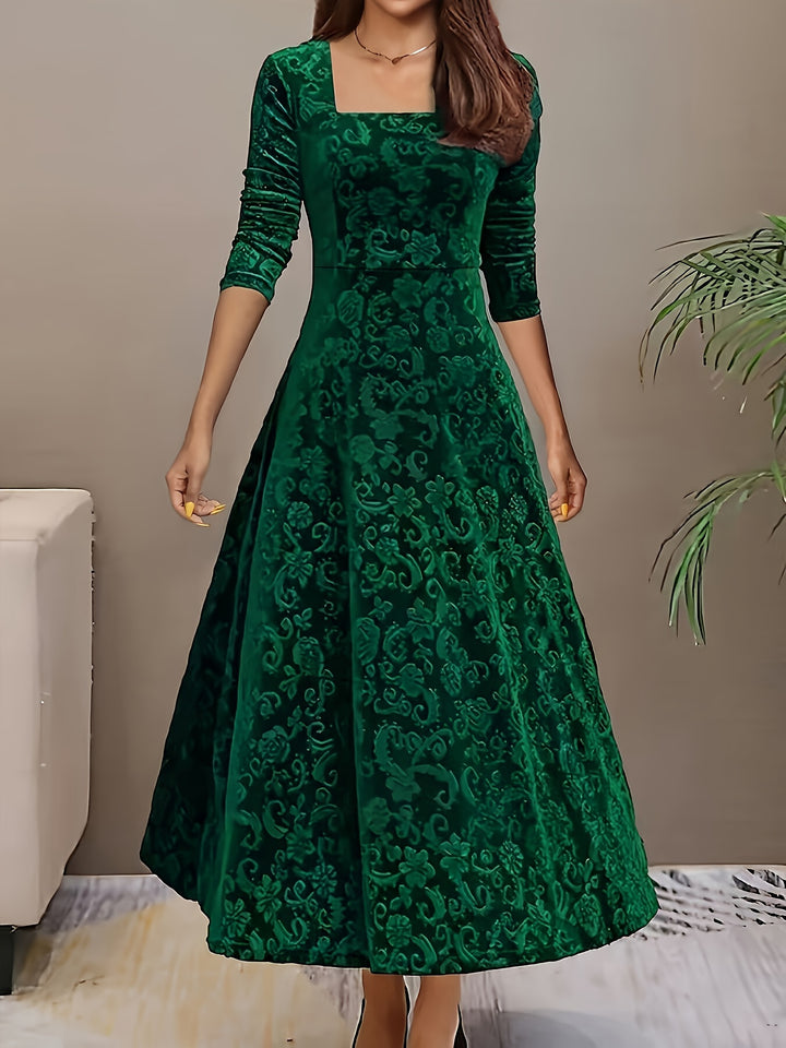 Women's Midi Dress with Long Sleeves | Floral Pattern