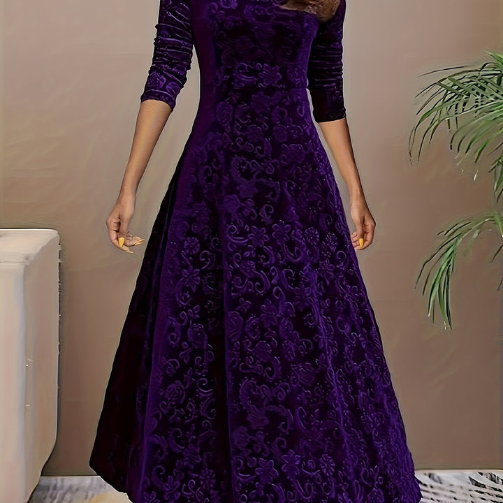 Women's Midi Dress with Long Sleeves | Floral Pattern