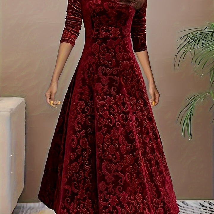 Women's Midi Dress with Long Sleeves | Floral Pattern