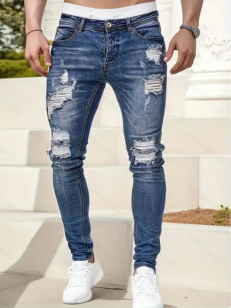 Men's Skinny Jeans with Distressing | Aged Look