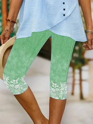 Damskie Legginsy Capri Z Kwiatowym Wzorem | Lato