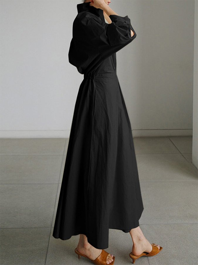 Damen Hemdblusenkleid mit langen Ärmeln | Maxi