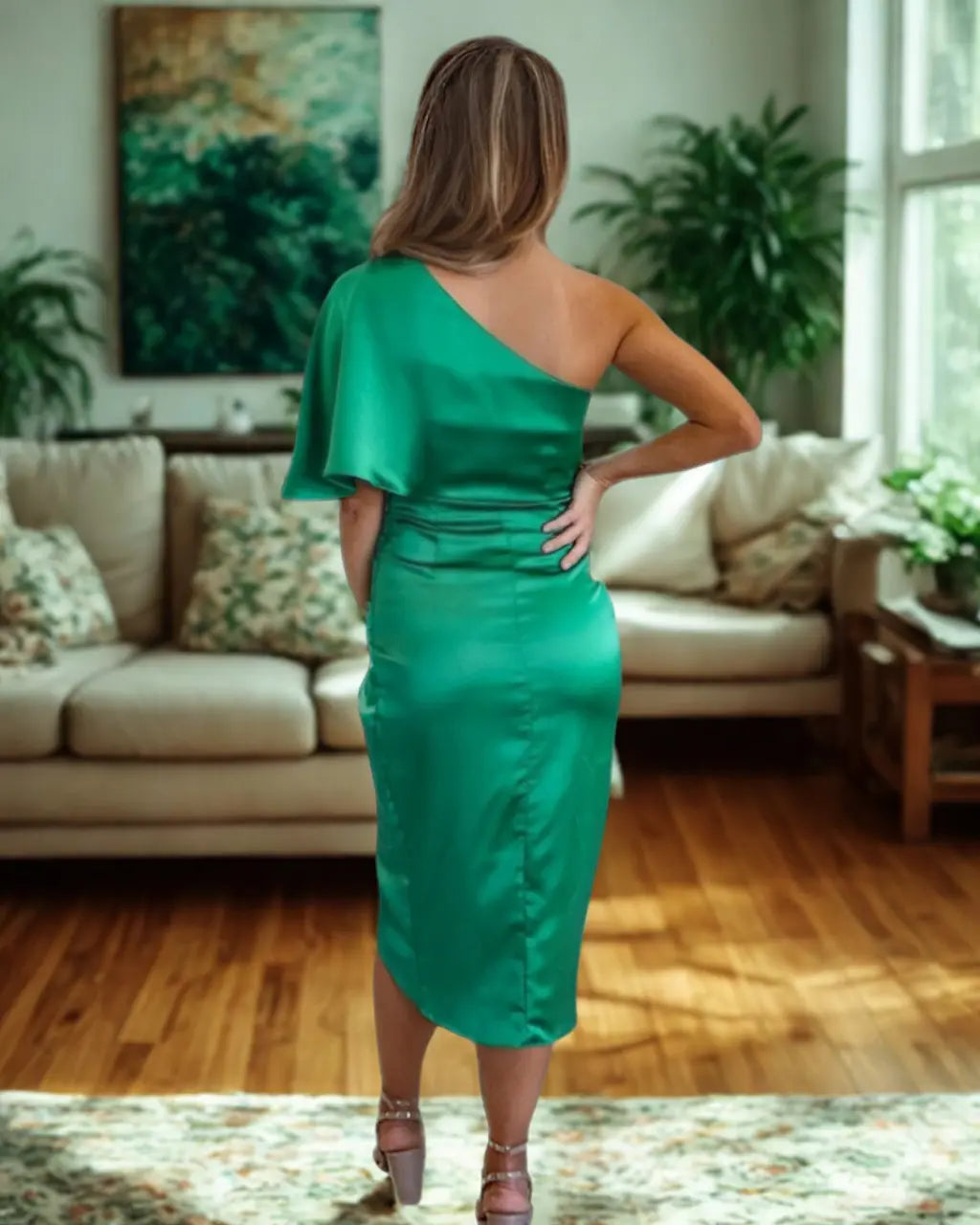 Damen Kleid Ein-Schulter | Midi