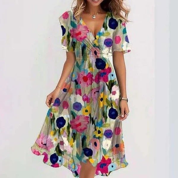 Vestido Feminino com Estampa e Decote em V | Midi