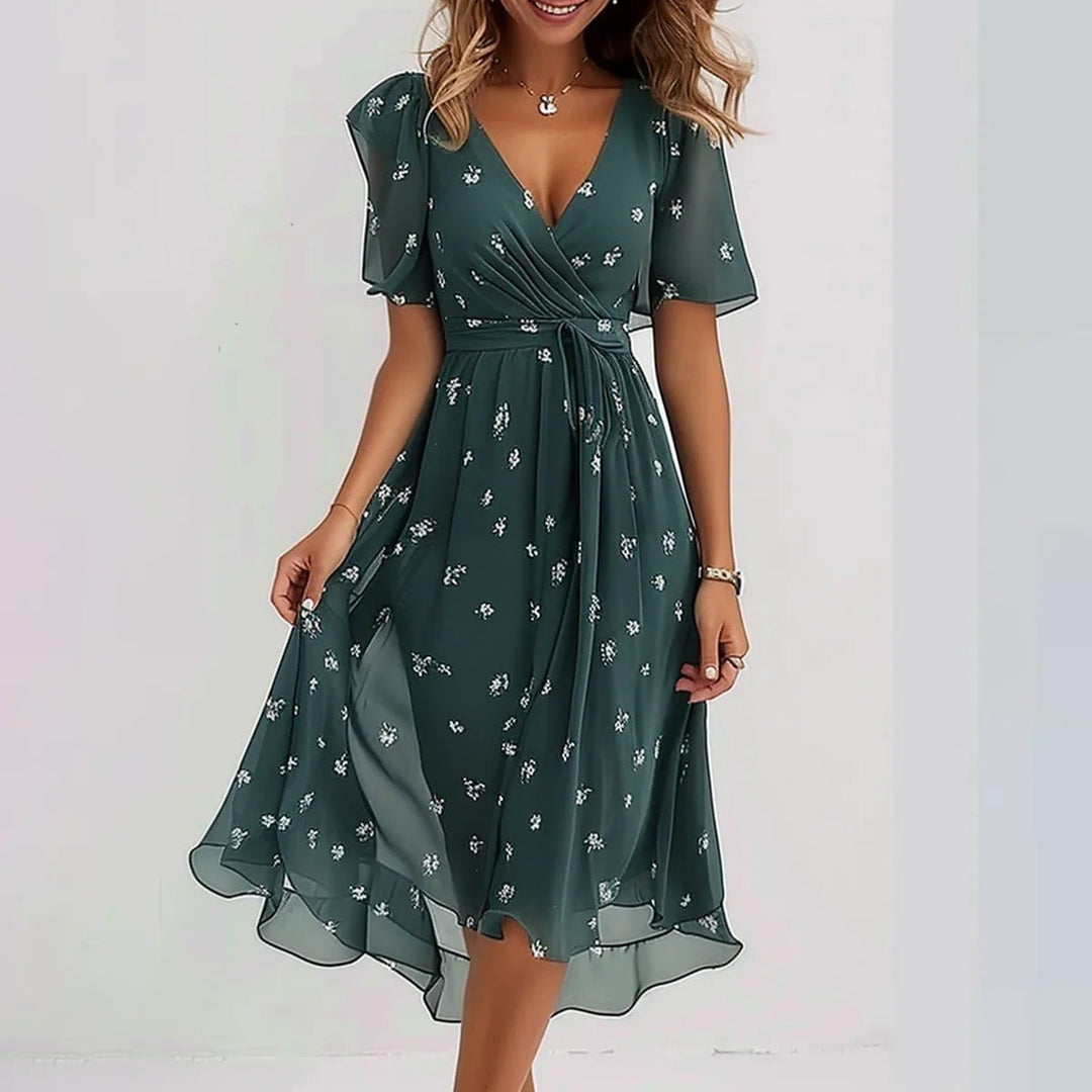 Vestido Feminino com Estampa e Decote em V | Midi