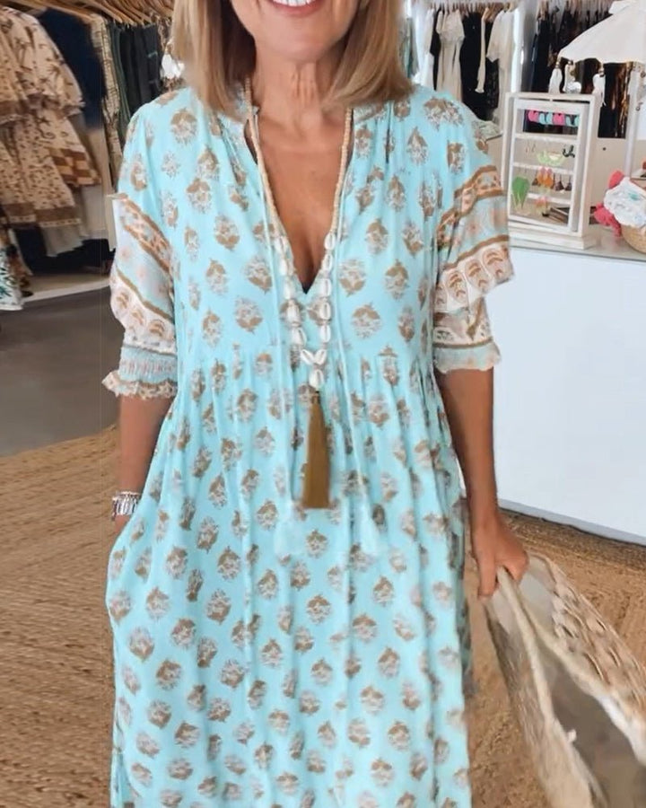Damen Midi-Kleid mit Print | Boho