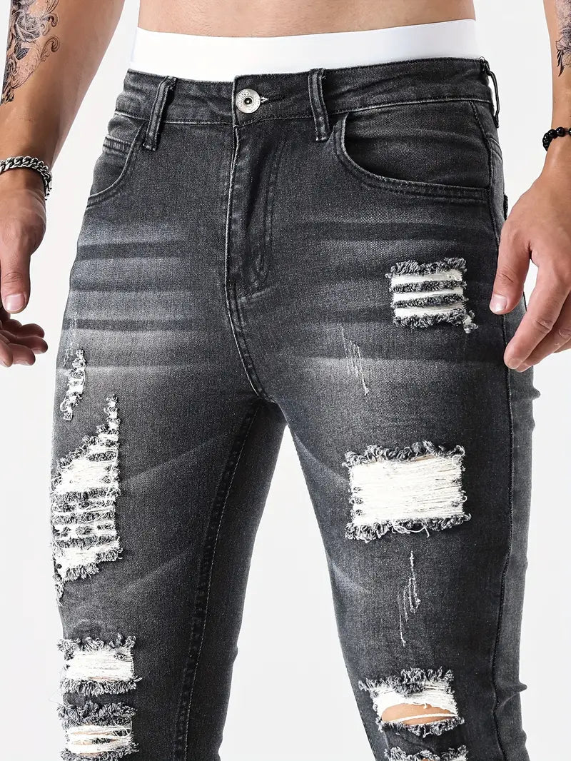 Men's Skinny Jeans with Distressing | Aged Look
