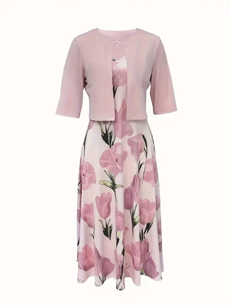 Damen Lagen-Kleid Mit Blumenmuster | Midi