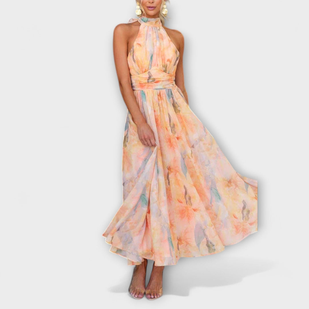 Damen Halter Kleid mit Print | Maxi