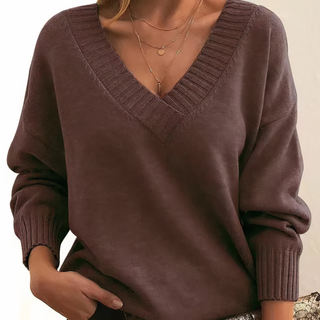Damski sweter V-neck | Długi rękaw