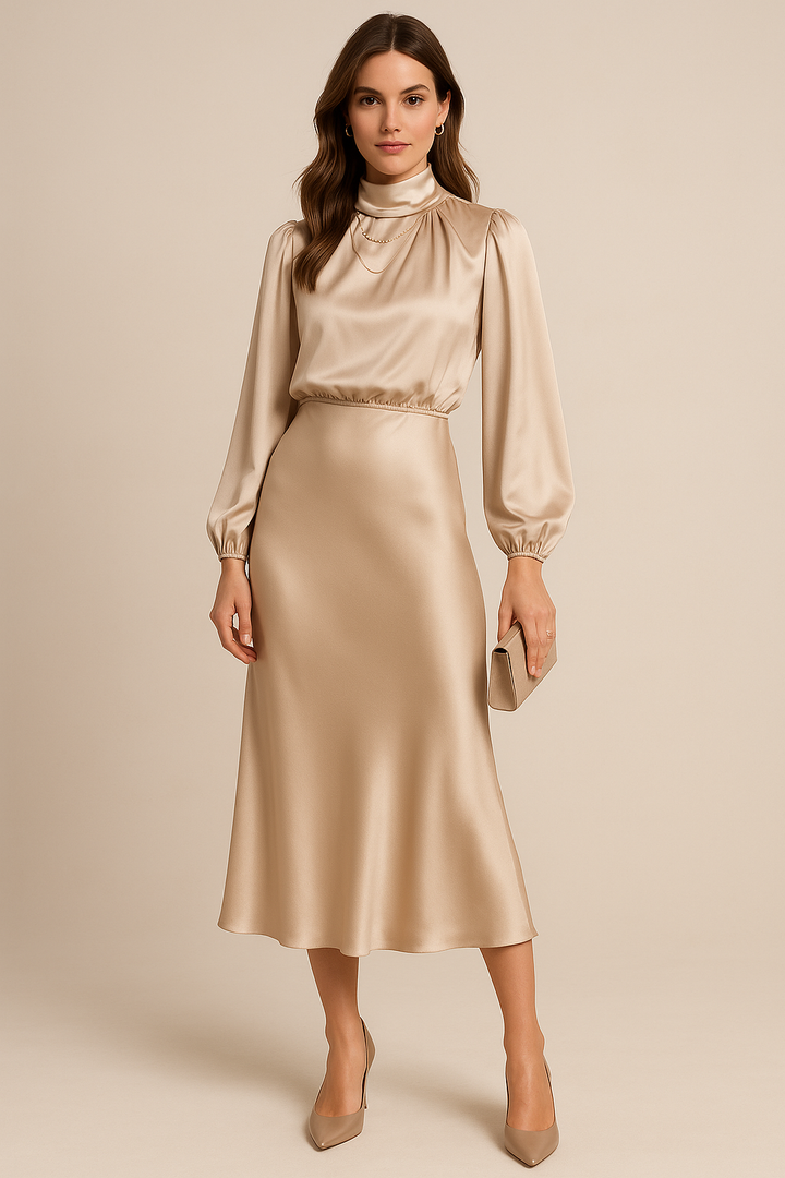 Damen Abendkleid Mit Stehkragen | Midi