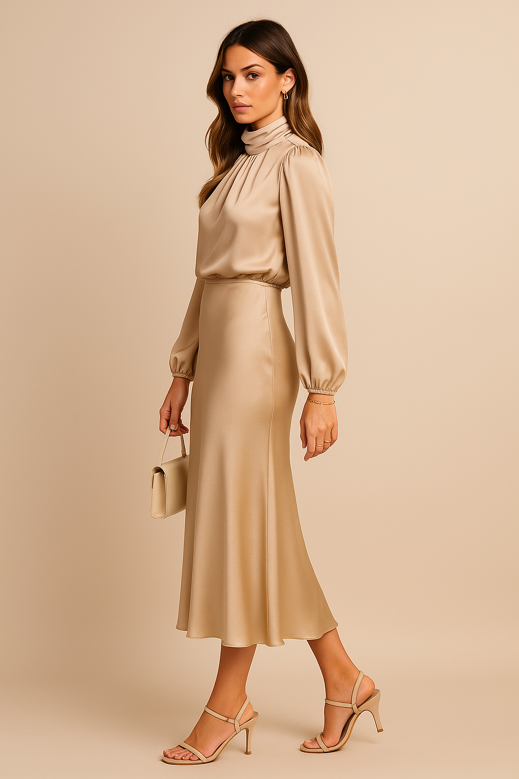 Damen Abendkleid Mit Stehkragen | Midi