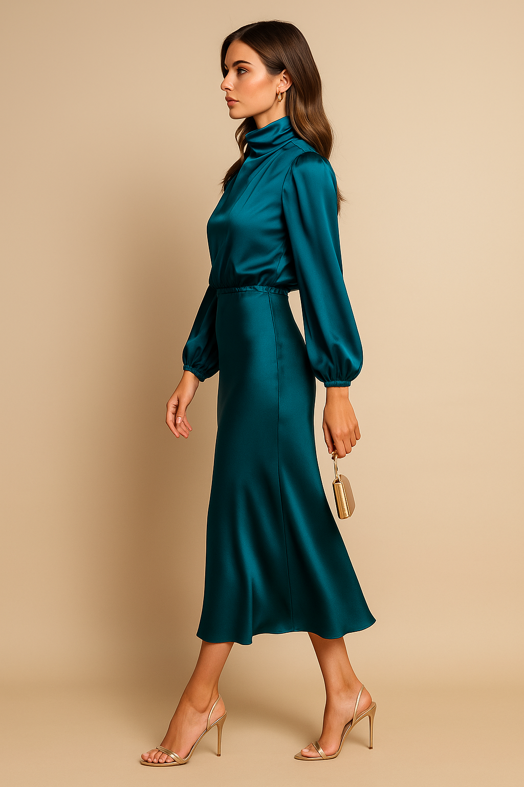 Damen Abendkleid Mit Stehkragen | Midi