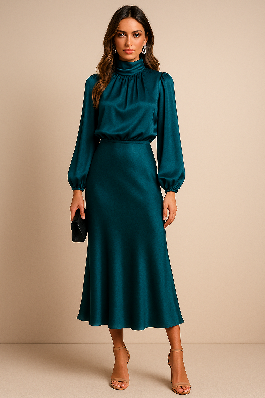 Damen Abendkleid Mit Stehkragen | Midi