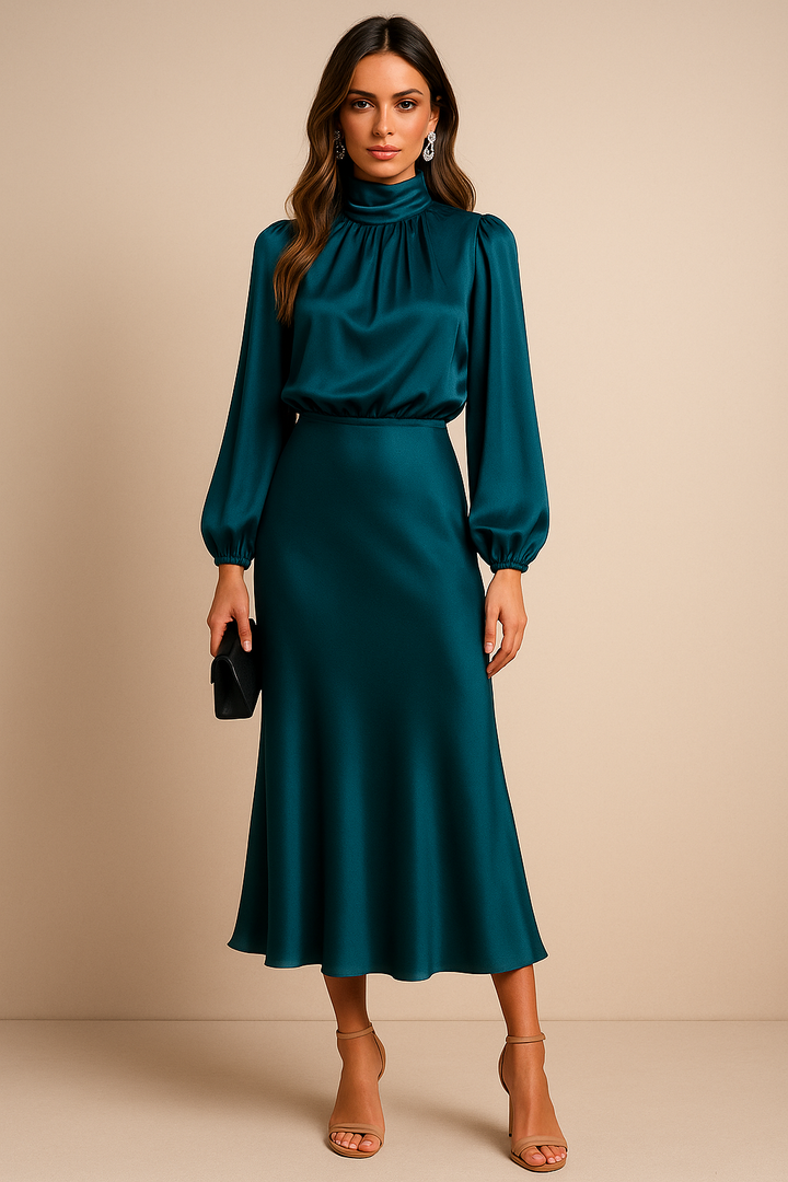 Damen Abendkleid Mit Stehkragen | Midi