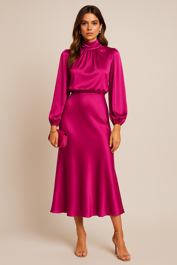 Damen Abendkleid Mit Stehkragen | Midi
