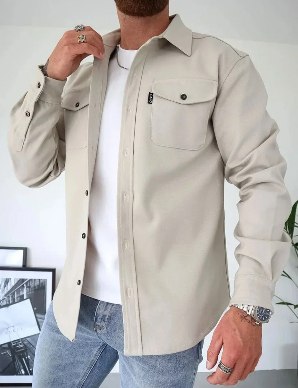 Herren Lässige Jacke mit Knöpfen | Lange Ärmel