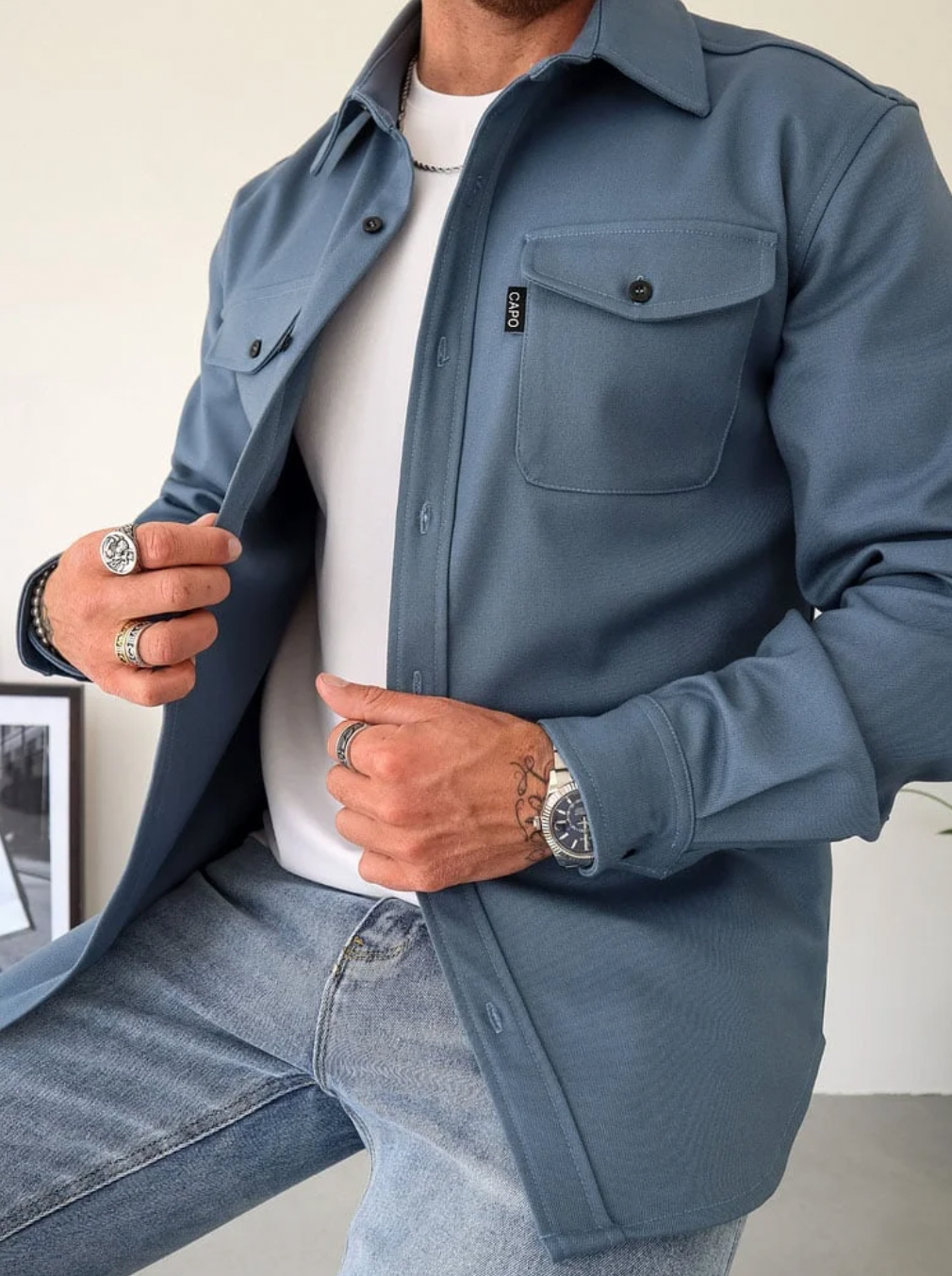 Herren Lässige Jacke mit Knöpfen | Lange Ärmel