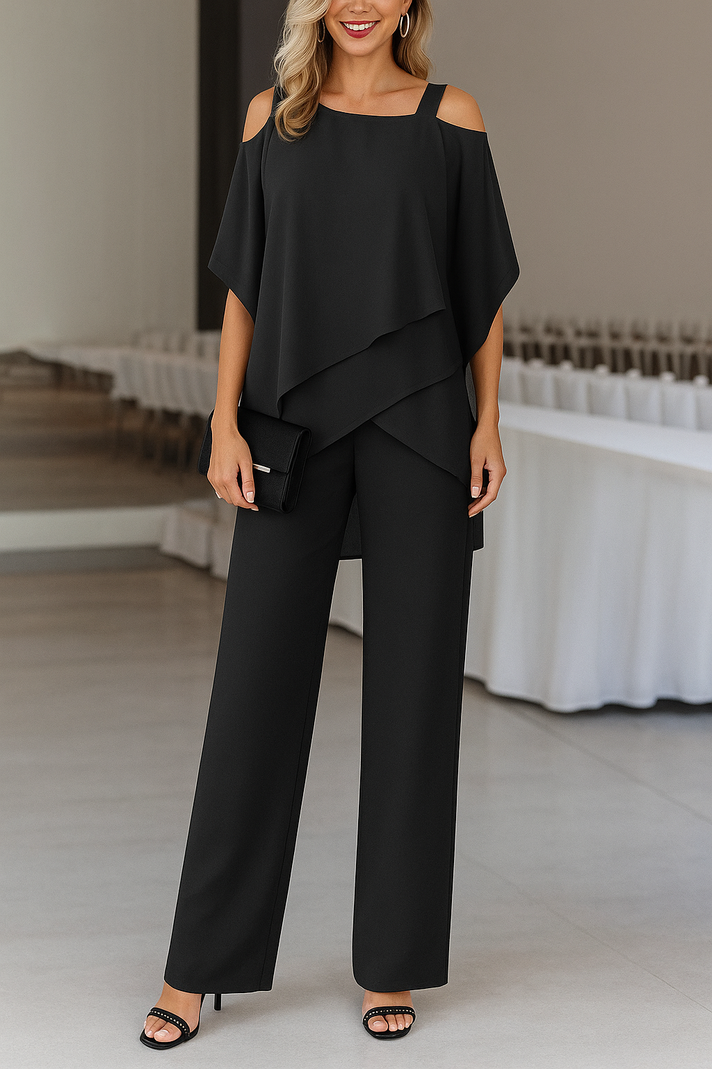 Women's Layered Jumpsuit with Off-Shoulder | Wide Legs
