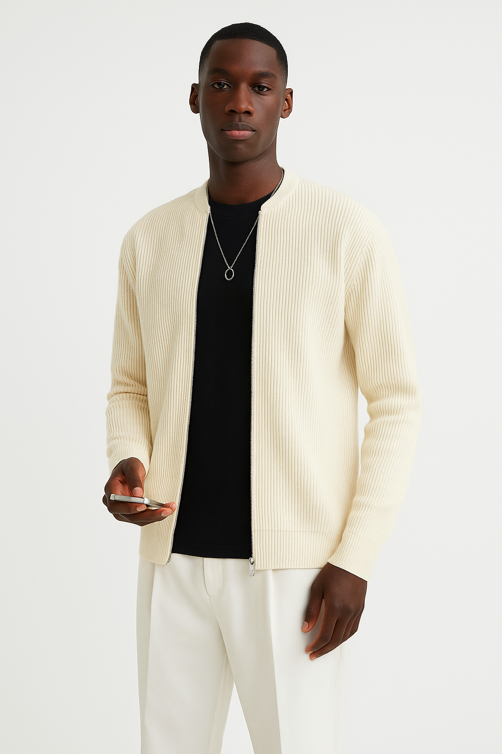 Herren Cardigan mit Reißverschluss | Gerippter Saum
