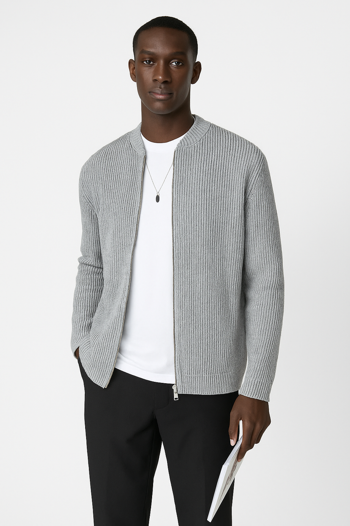 Herren Cardigan mit Reißverschluss | Gerippter Saum