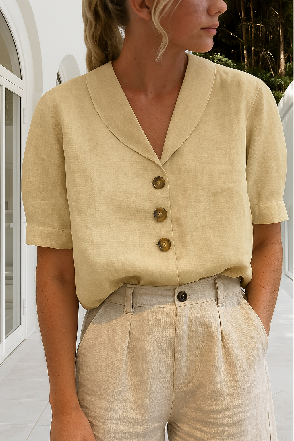 Damen Sommerbluse | V-Ausschnitt