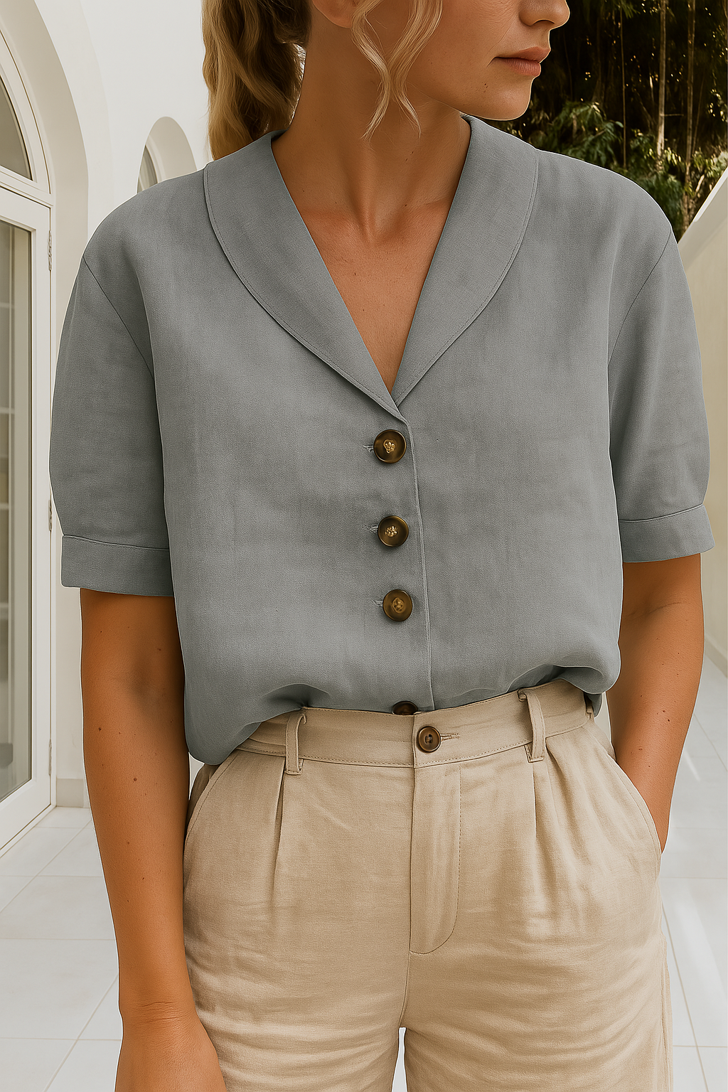 Damen Sommerbluse | V-Ausschnitt