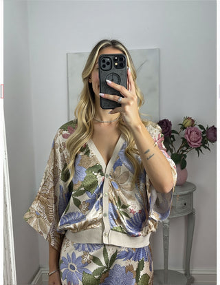Damska Kimono Kwiatowa Bluzka | Z Zapięciem na Guzik