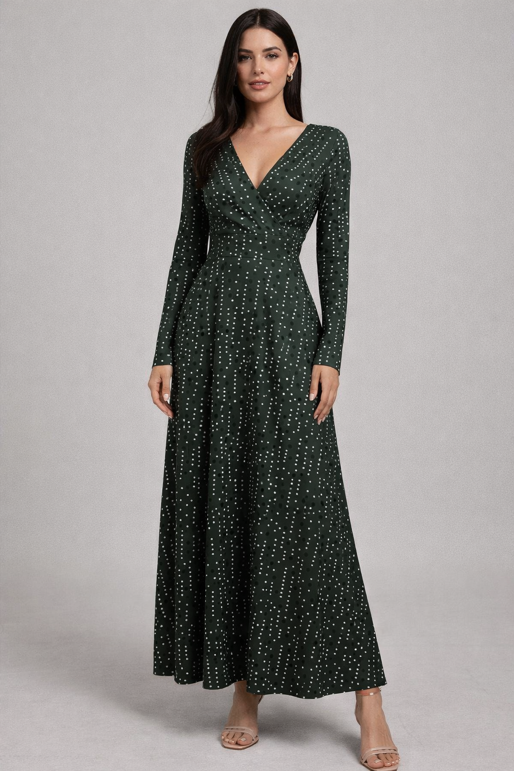 Women's Maxi Dress with Long Sleeve and V-Neck | Maxi