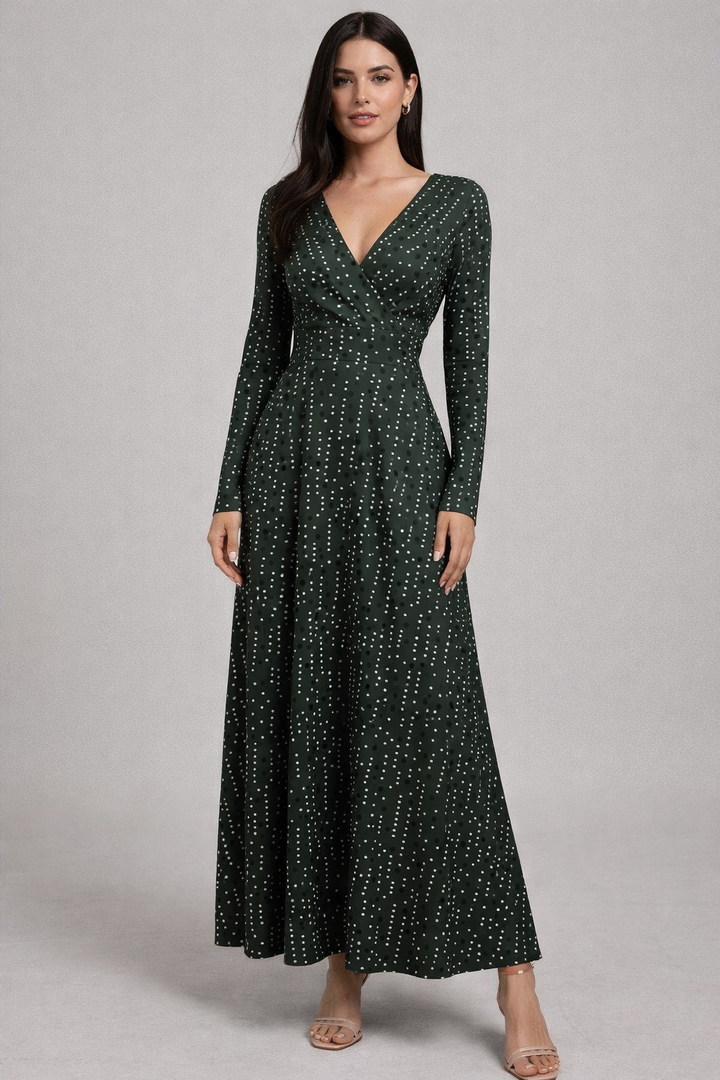Women's Maxi Dress with Long Sleeve and V-Neck | Maxi