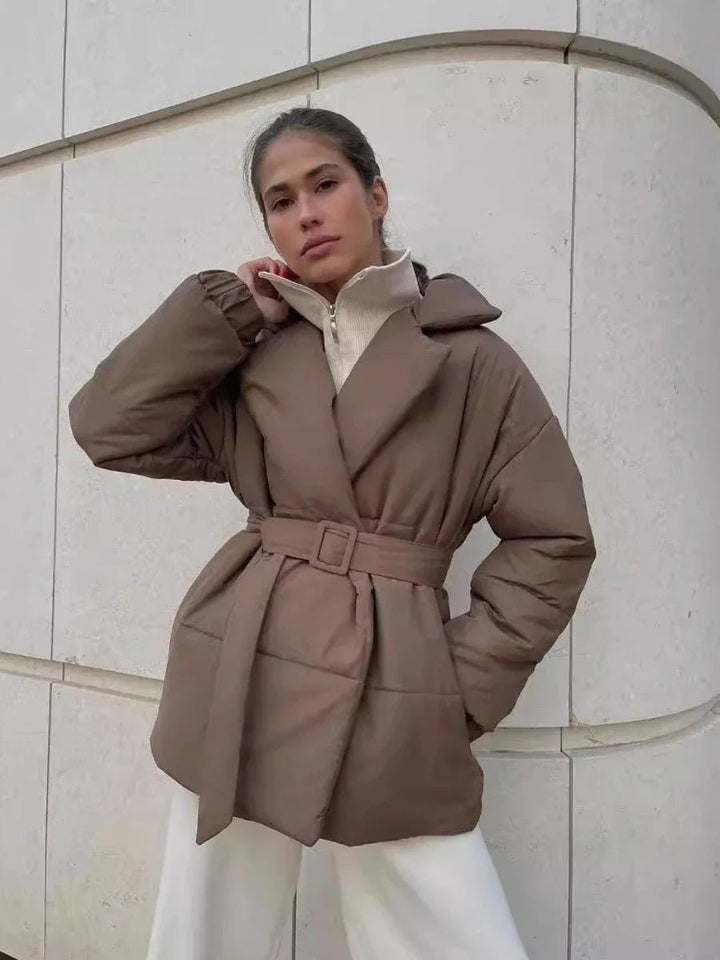 Women's Quilted Winter Jacket | With Belt