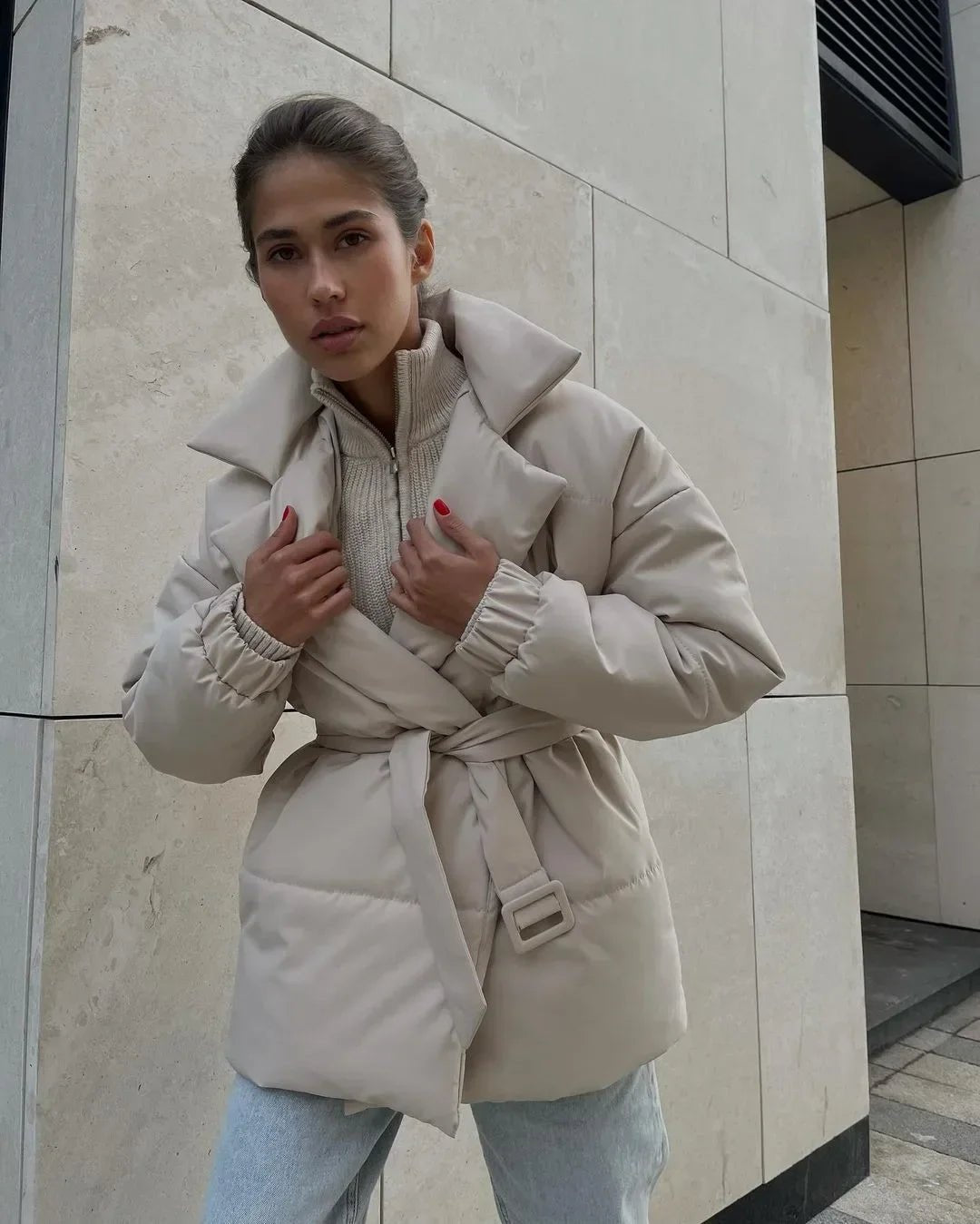 Women's Quilted Winter Jacket | With Belt