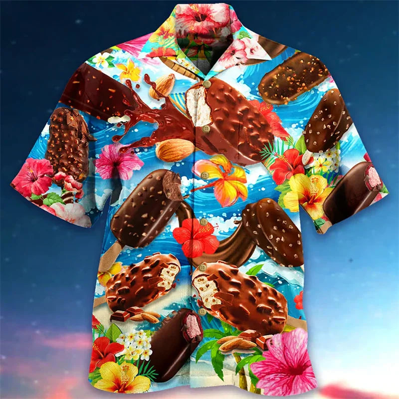 Herren Hemd mit Print und kurzen Ärmeln | Knopfleiste