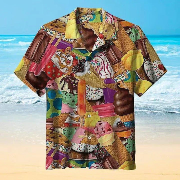 Herren Hemd mit Print und kurzen Ärmeln | Knopfleiste