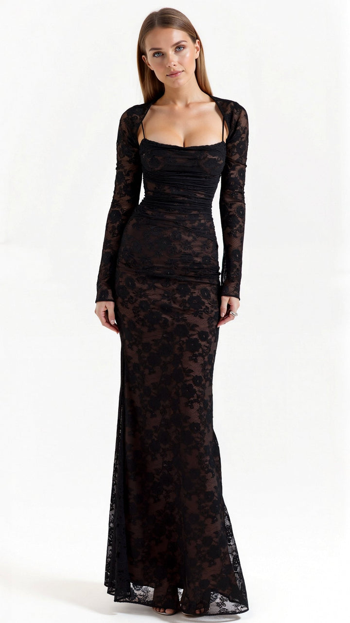 Vestido Feminino com Corpete de Renda | Longo
