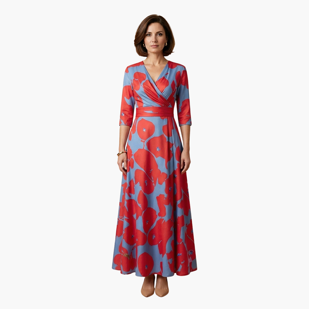 Damen Blumenkleid mit V-Ausschnitt | Maxi