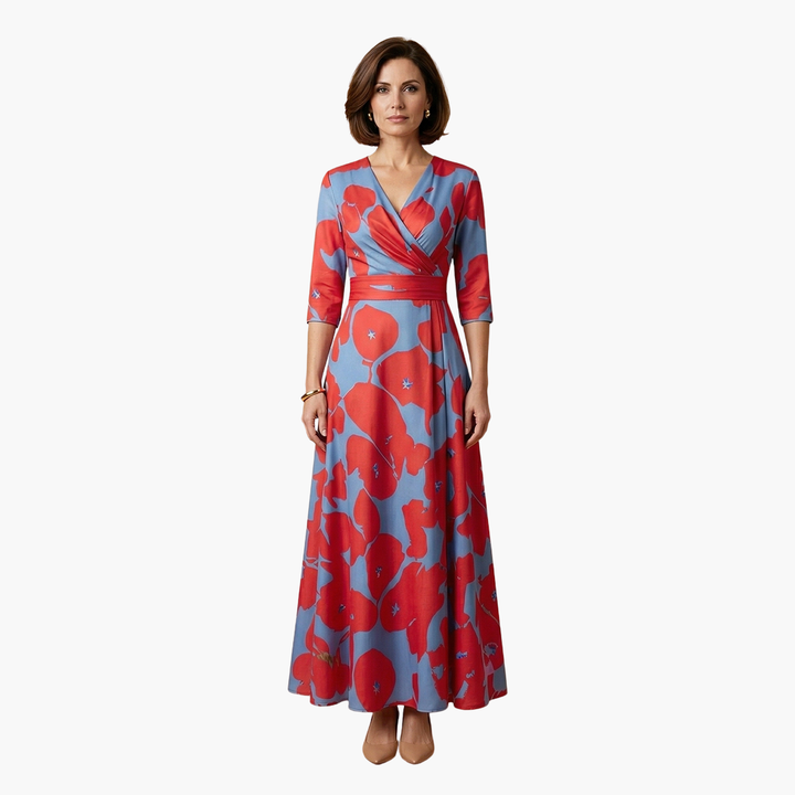 Damen Blumenkleid mit V-Ausschnitt | Maxi