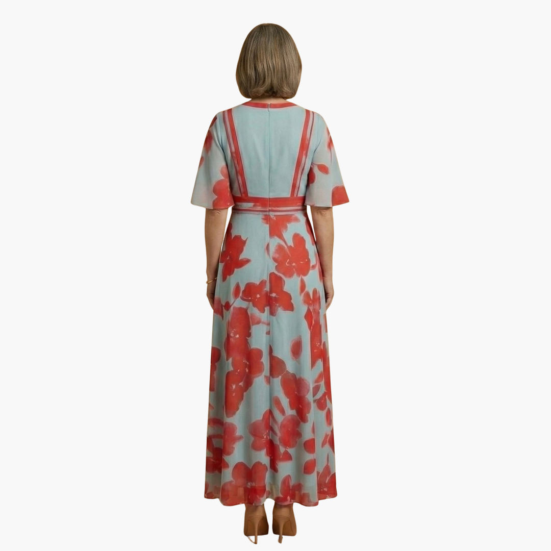 Damen Blumenkleid mit V-Ausschnitt | Maxi