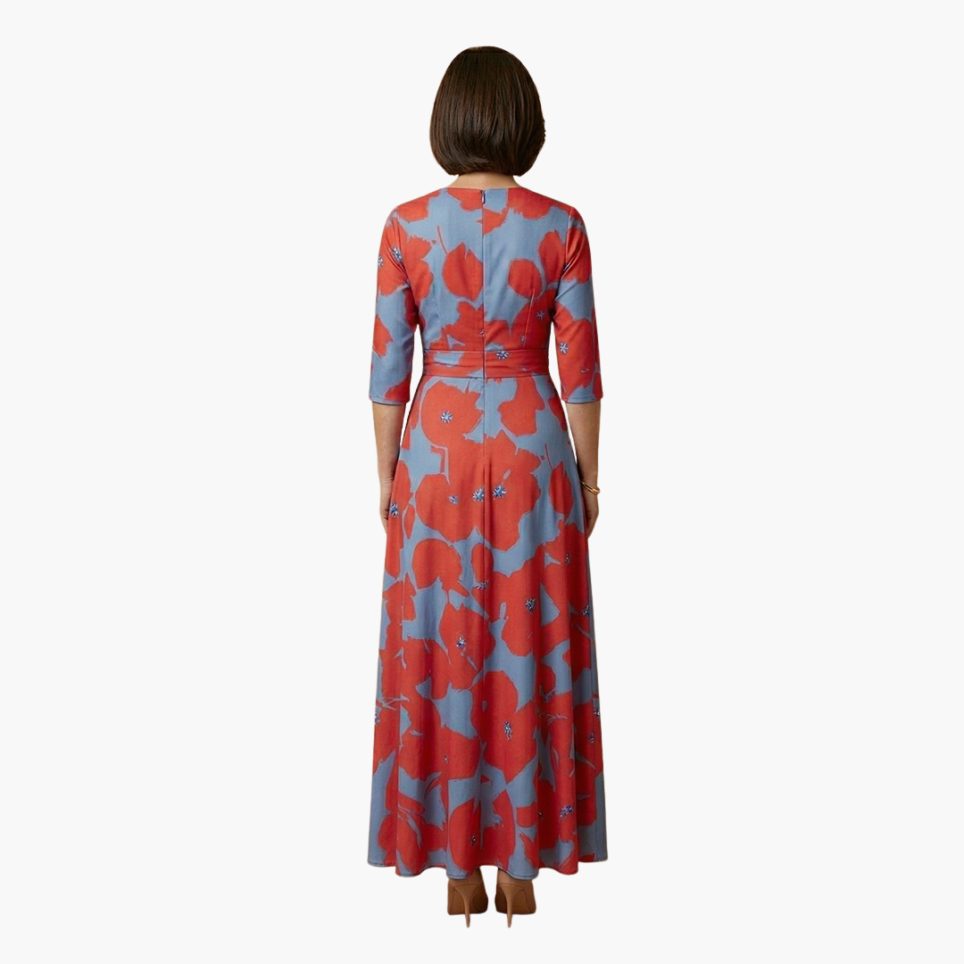 Damen Blumenkleid mit V-Ausschnitt | Maxi