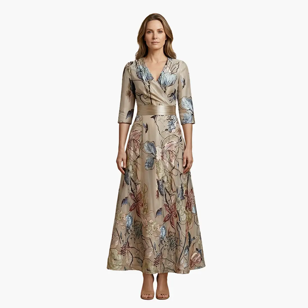Damen Blumenkleid mit V-Ausschnitt | Maxi