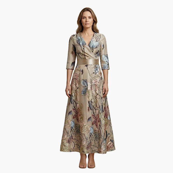 Damen Blumenkleid mit V-Ausschnitt | Maxi