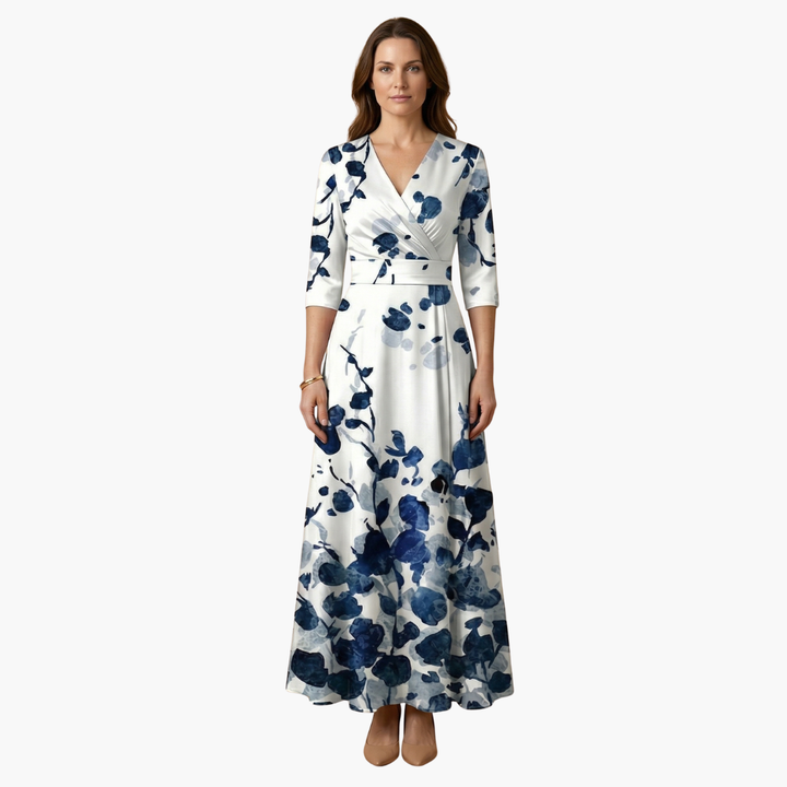 Damen Blumenkleid mit V-Ausschnitt | Maxi