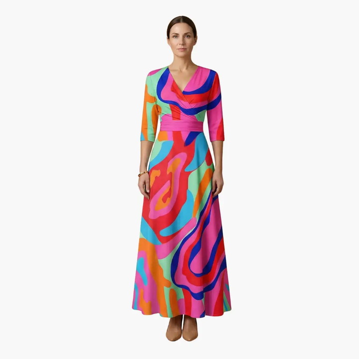 Damen Blumenkleid mit V-Ausschnitt | Maxi