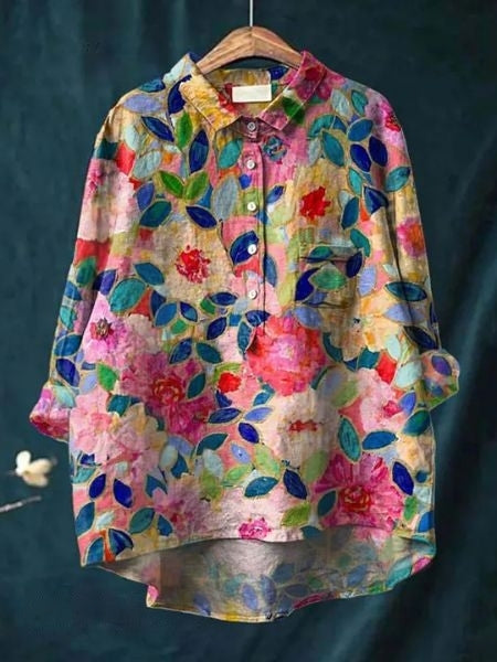 Damen Sommerbluse mit Blumenmuster | Kurzarm