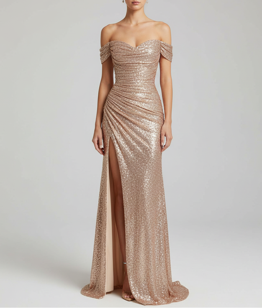 Damen Pailletten Abendkleid | Maxi